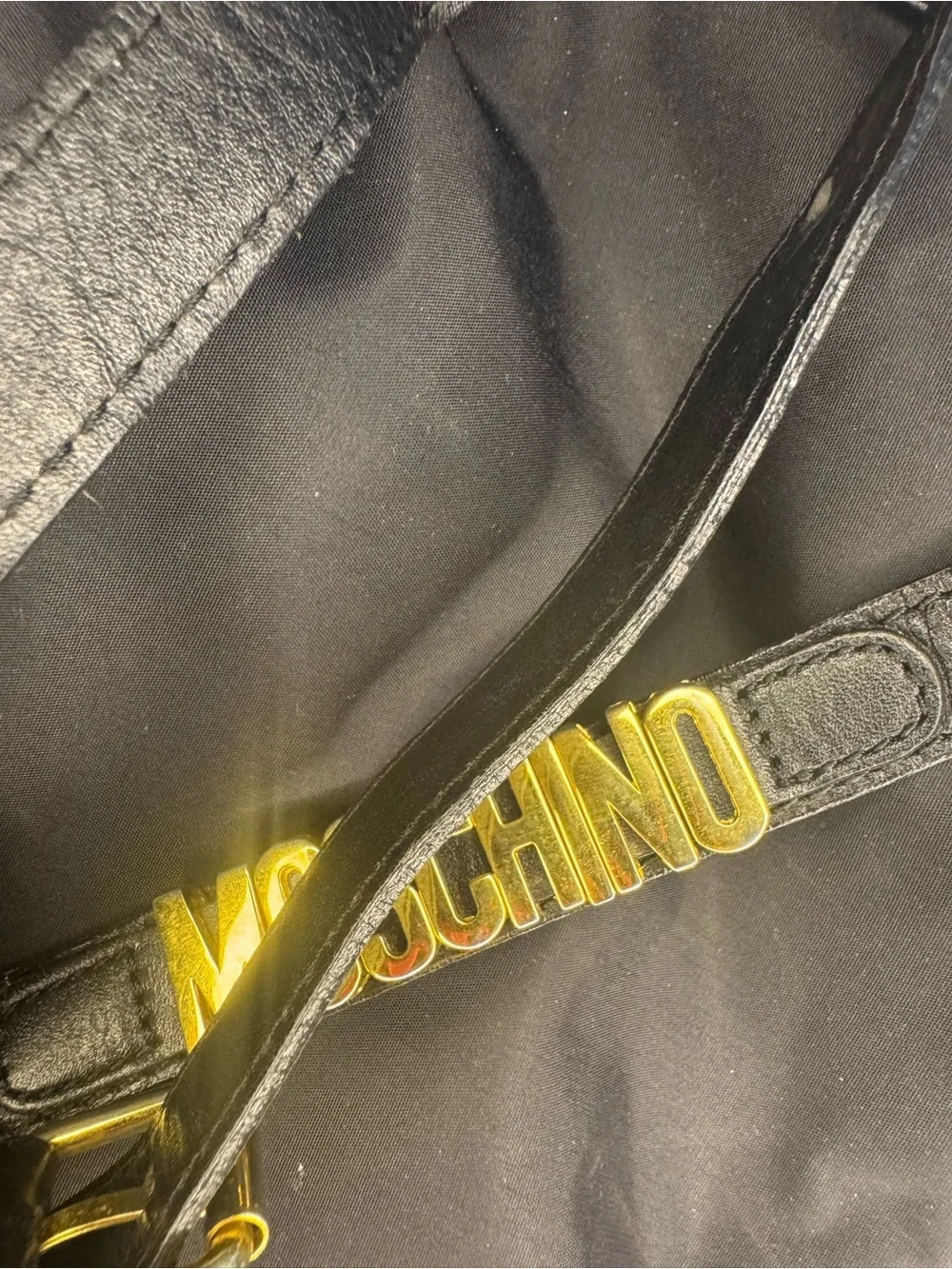 Moschino Black Drawstring Backpack with Gold Logo Patch 14x13x6